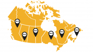 Une carte simplifiée du Canada, de couleur orange, sur lesquelles des marqueurs indiquent des chiffres en décimales. 61,3 au-dessus de la Colombie-Britannique; 56,5 au-dessus de l'Alberta; 59,5 au-dessus de la Saskatchewan et du Manitoba; 60,3 au-dessus de l'Ontario; 66,0 au-dessus du Québec et 60,0 au-dessus de la Nouvelle-Écosse.