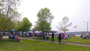 Plan large sur le parc bicentenaire de Nelson, où sont placées plusieurs chaises pliantes.