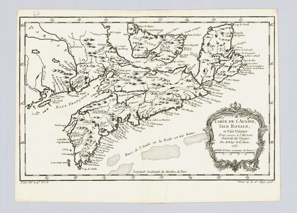 vieille carte de l'Acadie au 18eme siecle