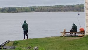 Photographie de personnes en train de pêcher sur les abords de la rivière Miramichi.